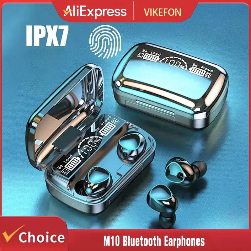 TWS wireless Bluetooth earbuds with noise cancelling mic and LED charging case