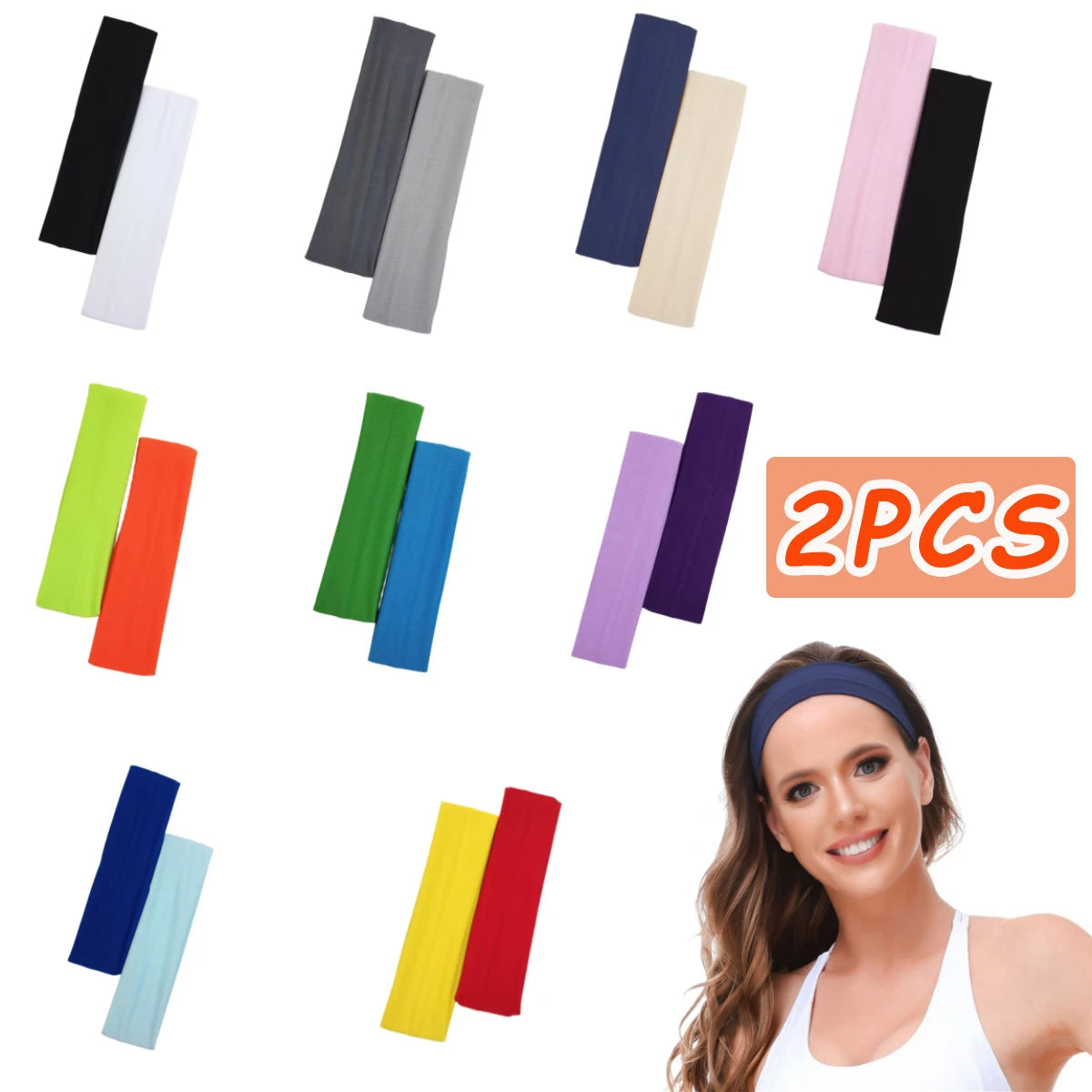 Women's moisture-wicking sports sweat headbands 2-pack for gym and yoga