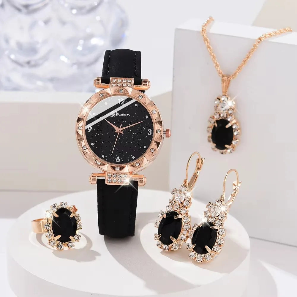 Luxury rhinestone women's quartz watch and bracelet 5-piece gift set
