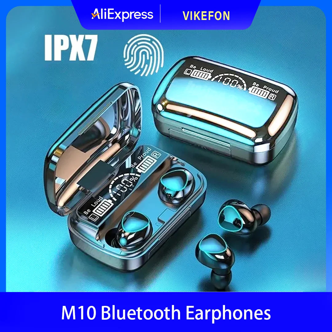 M10 Wireless Bluetooth Earbuds with LED battery display in charging case