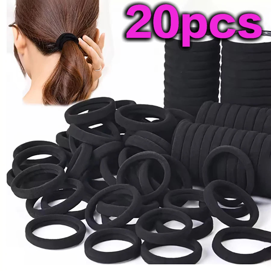 Set of 20 black seamless no-damage elastic hair ties for women